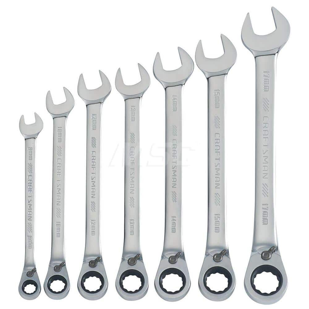 Wrench Set: 7 Pc, Metric Polished Chrome Finish