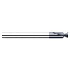 Dovetail Cutters - 0.0550″ Cutter Diameter × 0.0150″ (1/64″) Radius × 48° included Carbide Dovetail Cutter without Drop Hole Allowance, 2 Flutes, AlTiN Coated - Exact Industrial Supply