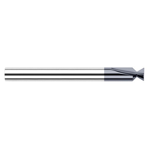 Dovetail Cutters - 0.3620″ Cutter Diameter × 0.0620″ (1/16″) Radius × 48° included Carbide Dovetail Cutter with Drop Hole Allowance, 2 Flutes, AlTiN Coated - Exact Industrial Supply