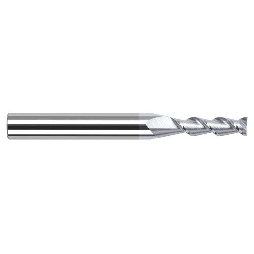 High Helix End Mills for Aluminum Alloys - 0.0310″ (1/32″) Cutter Diameter × 0.1560″ (5/32″) Length of Cut Carbide 45° Helix Square End Mill, 2 Flutes, TiB2 Coated