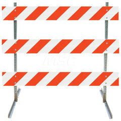 Traffic Barricades; Type: Type III; Barricade Height (Inch): 63; Material: Galvanized Steel Feet; Plastic Board; Galvanized High Carbon Steel Upright; Barricade Width (Inch): 48; Reflective: Yes; Compliance: NCHRP-350; MUTCD; Weight (Lb.): 16.0000; Top Pa