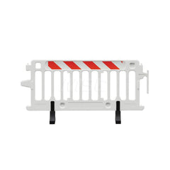 Folding Gates & Barricades; Type: Crowd Control Parade Barricade; Height (Inch): 39.5; Max Width (Inch): 21; Material: Plastic; Color: White; Additional Information: Comes with Recycled Rubber Feet; Reflective: High Intensity Prismatic Grade Striped Sheet