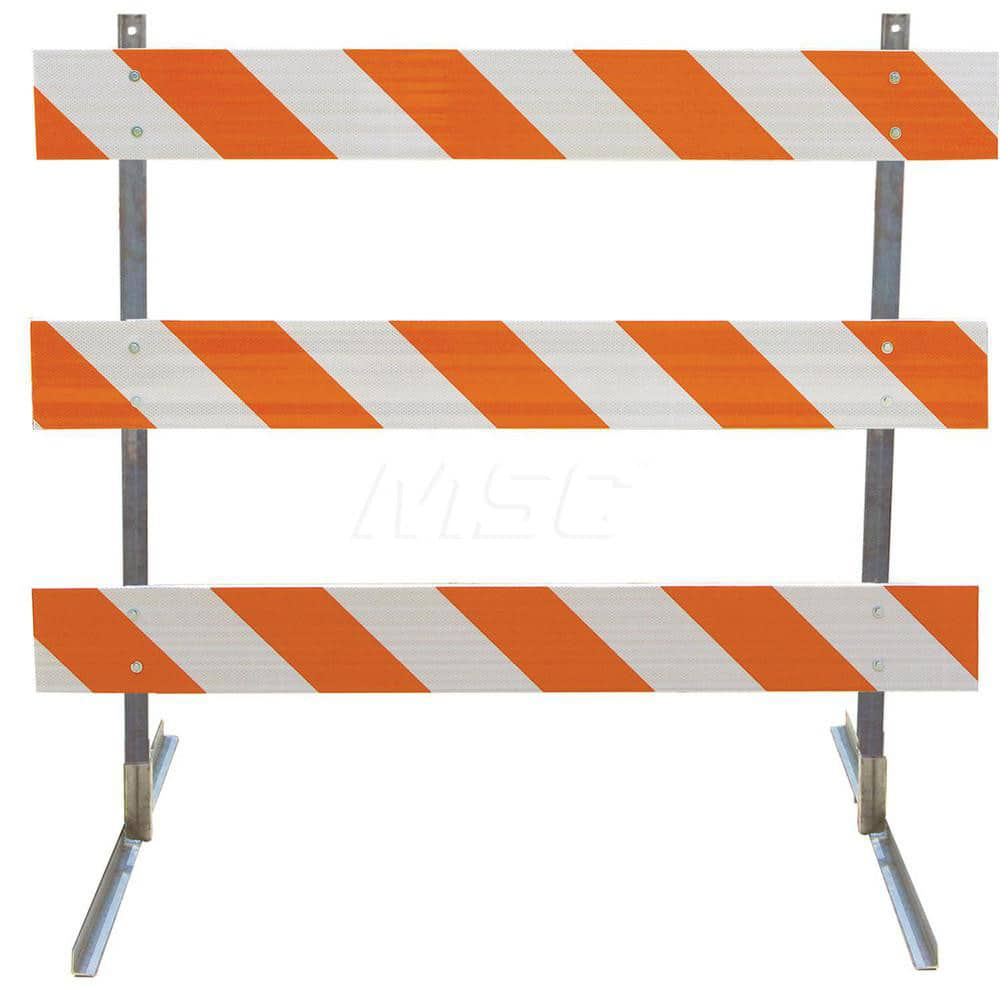 Traffic Barricades; Type: Type III; Barricade Height (Inch): 63; Material: Galvanized Steel Upright; Plastic Board; Barricade Width (Inch): 96; Reflective: Yes; Compliance: NCHRP-350; MUTCD; Weight (Lb.): 16.0000; Top Panel Height (Inch): 8; Top Panel Wid