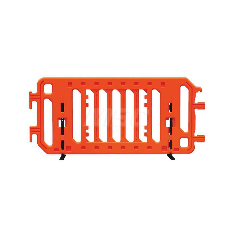 Folding Gates & Barricades; Type: Crowd Control Parade Barricade; Height (Inch): 42; Max Width (Inch): 21; Material: Plastic; Color: Orange; Additional Information: Comes with Powder Coated Steel Feet & Legs; Sign Size: 29.5 in W x 26 in H x 3/16 in THK;