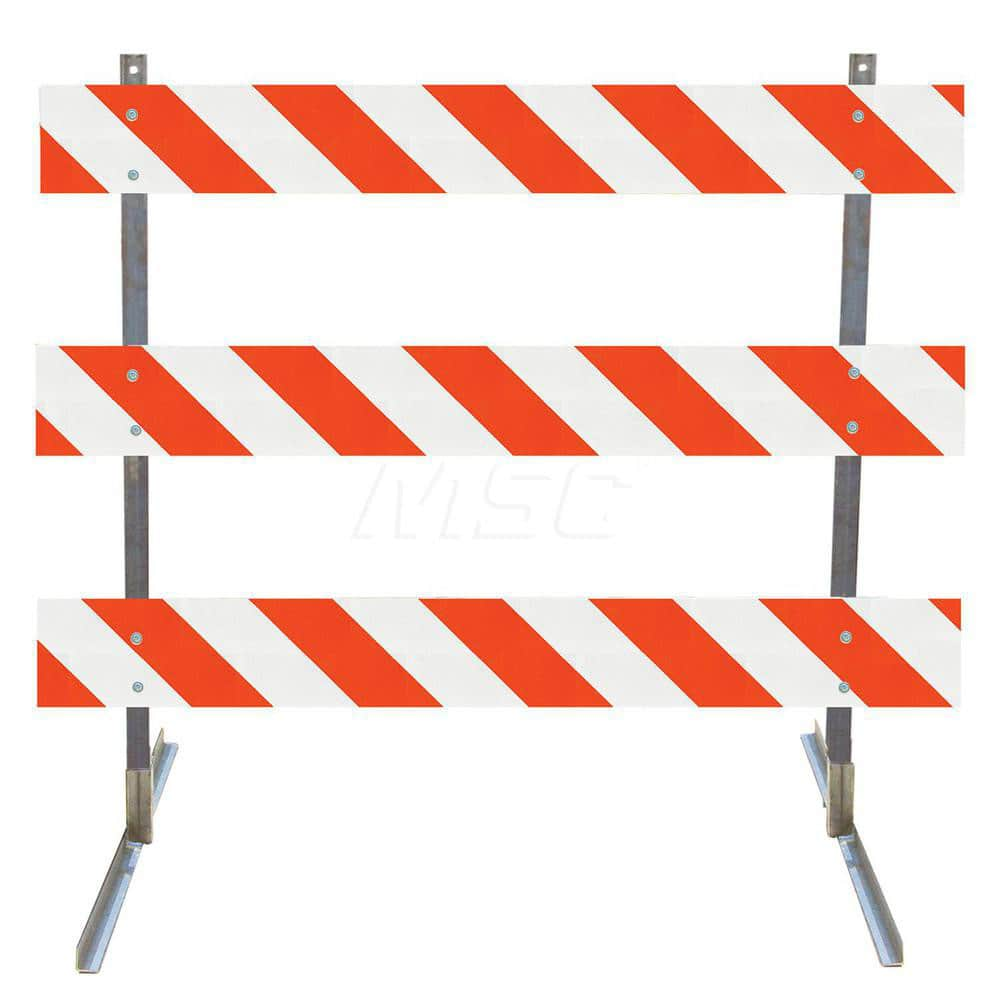 Traffic Barricades; Type: Type III; Barricade Height (Inch): 63; Material: Galvanized Steel Upright; Plastic Board; Barricade Width (Inch): 96; Reflective: Yes; Compliance: NCHRP-350; MUTCD; Weight (Lb.): 16.0000; Top Panel Height (Inch): 8; Top Panel Wid