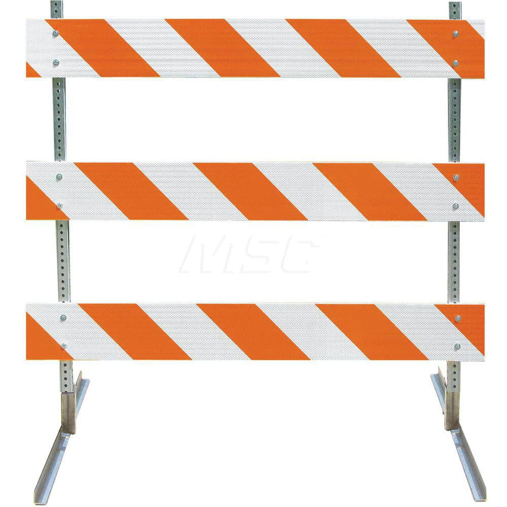 Traffic Barricades; Type: Type III; Barricade Height (Inch): 63; Material: Galvanized Steel Feet; Plastic Board; Galvanized High Carbon Steel Upright; Barricade Width (Inch): 72; Reflective: Yes; Compliance: NCHRP-350; MUTCD; Weight (Lb.): 16.0000; Top Pa