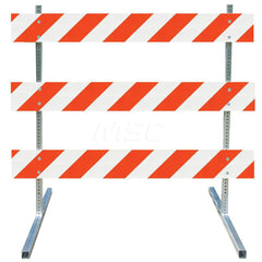 Traffic Barricades; Type: Type III; Barricade Height (Inch): 63; Material: Plastic Board; Galvanized High Carbon Steel Upright & Feet; Barricade Width (Inch): 48; Reflective: Yes; Compliance: NCHRP-350; MUTCD; Weight (Lb.): 19.0000; Top Panel Height (Inch