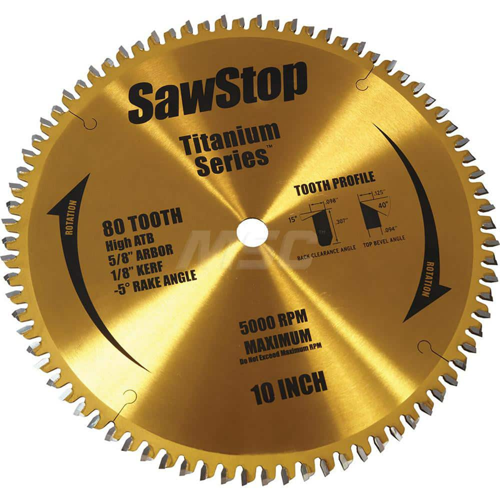 Wet & Dry Cut Saw Blade: 10″ Dia, 5/8″ Arbor Hole, 0.098″ Kerf Width, 80 Teeth Solid Carbide Teeth, Use on Wood, Standard Arbor