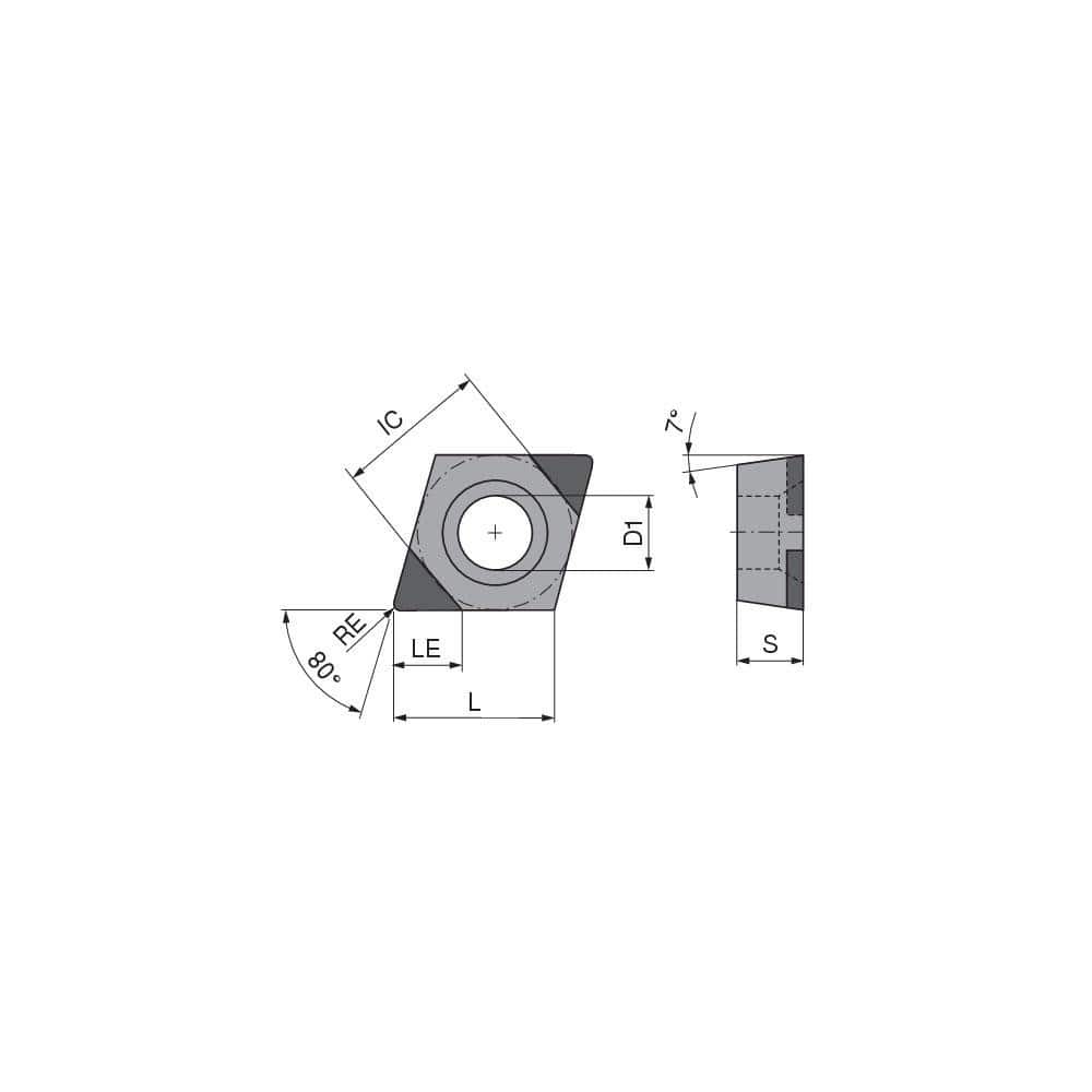 Turning Insert:  CCGW2151SN009BB3Q,  Polycrystalline Cubic Boron Nitride Uncoated Finish,  Neutral,  1/4″ Inscribed Circle,  0.0157″ Corner Radius,  80.0 &deg N/A Diamond,  Series  CCGW