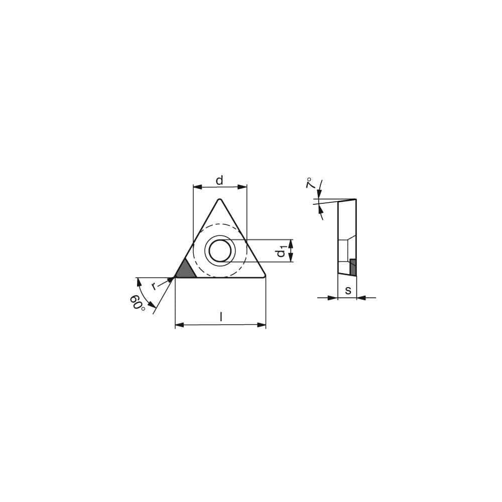 Turning Insert:  TCGW2152TN012DA3,  Polycrystalline Cubic Boron Nitride Uncoated Finish,  Neutral,  1/4″ Inscribed Circle,  0.0315″ Corner Radius,  60.0 &deg N/A Triangle,  Series  TCGW