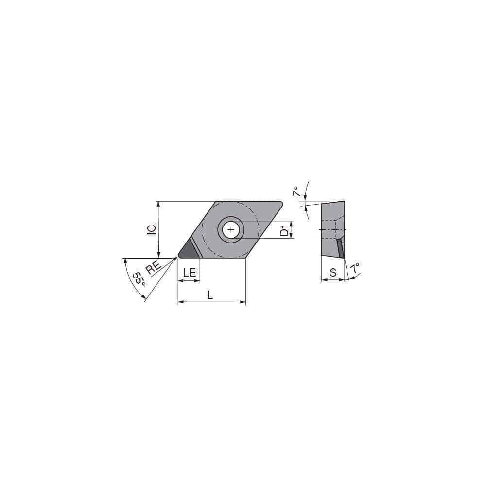 Turning Insert:  DCGT21.51FLA3Q CTDPD20,  Polycrystalline Diamond Uncoated Finish,  Left Hand,  1/4″ Inscribed Circle,  0.0157″ Corner Radius,  55.0 &deg N/A Diamond,  Series  DCGT