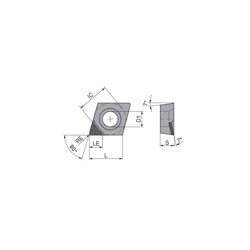 Turning Insert:  CCGT21.51FNA3Q CTDPD20,  Polycrystalline Diamond Uncoated Finish,  Neutral,  1/4″ Inscribed Circle,  0.0157″ Corner Radius,  80.0 &deg N/A Diamond,  Series  CCGT