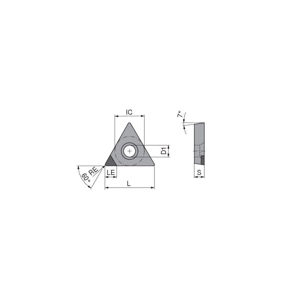 Turning Insert:  TCGW18151FNA4 CTBH20U,  Polycrystalline Cubic Boron Nitride TiCN Finish,  Neutral,  0.0157″ Corner Radius,  60.0 &deg N/A Triangle,  Series  TCGW