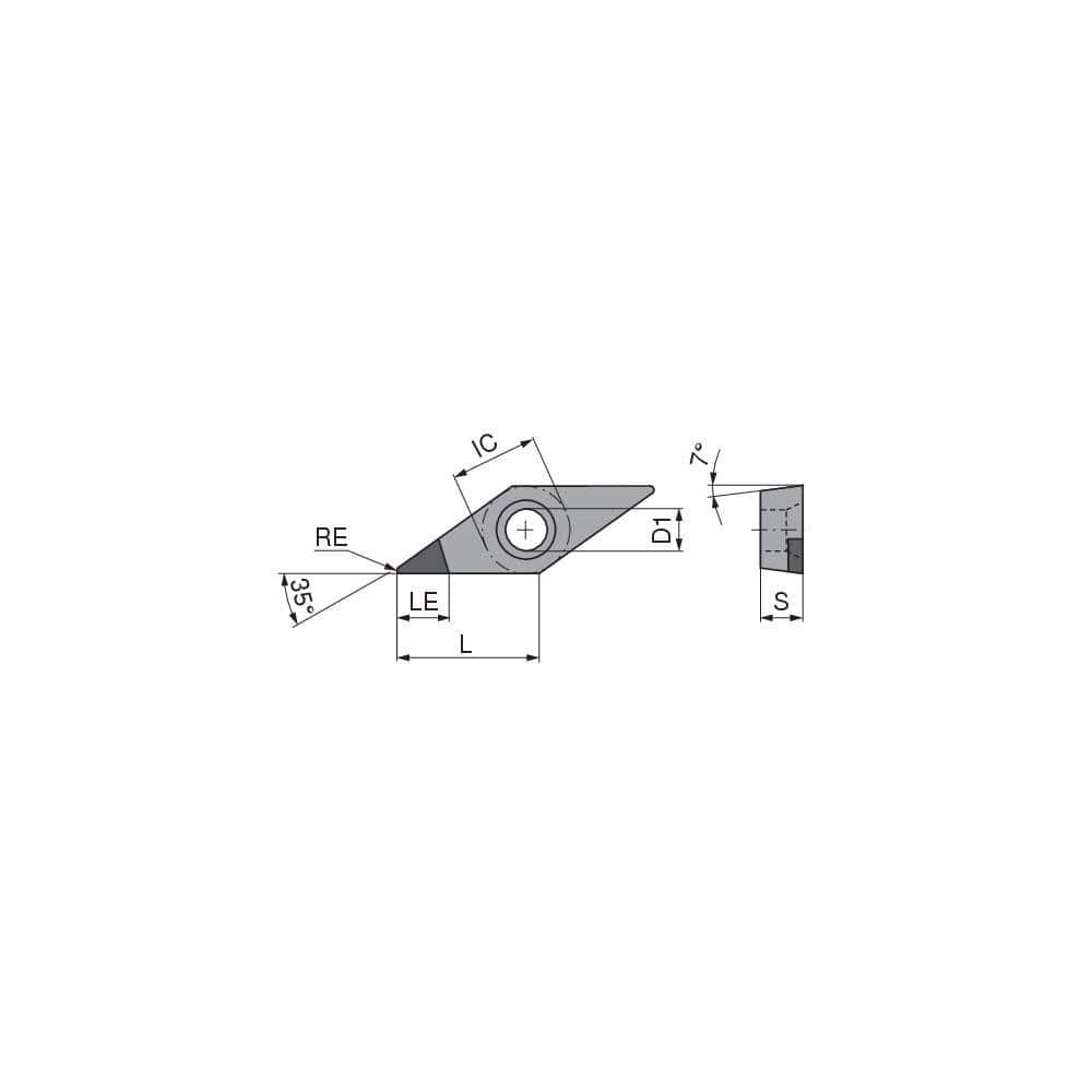 Turning Insert:  VCGW221FN_A5 CTBH20U,  Polycrystalline Cubic Boron Nitride TiCN Finish,  Neutral,  1/4″ Inscribed Circle,  0.0079″ Corner Radius,  35.0 &deg N/A Diamond,  Series  VCGW