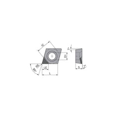 Turning Insert:  CCGT3251FNA4CB1,  Polycrystalline Diamond Uncoated Finish,  Neutral,  0.0157″ Corner Radius,  80.0 &deg N/A Diamond,  Series  CCGT
