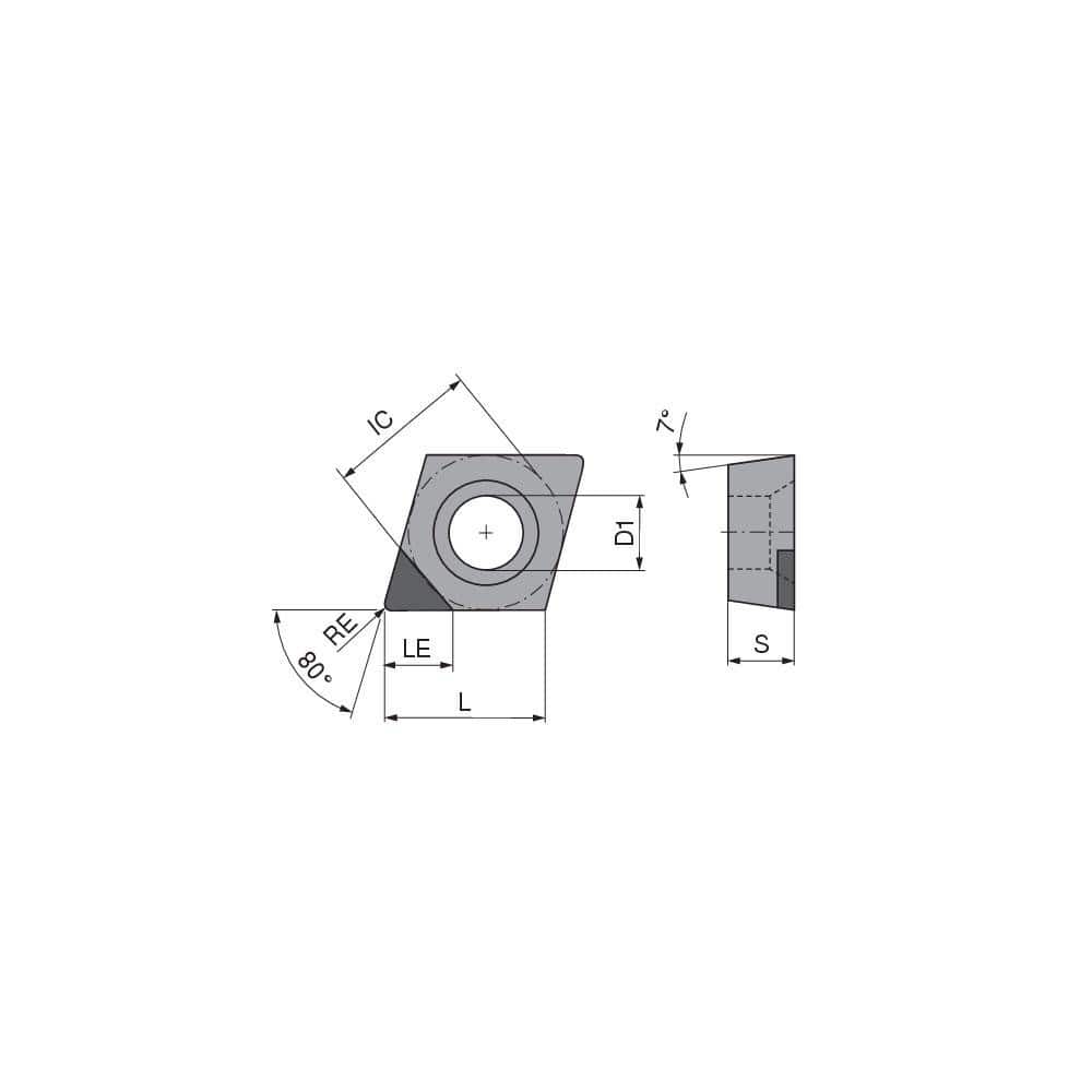 Turning Insert:  CCGW3252TN012DA3,  Polycrystalline Cubic Boron Nitride TiCN Finish,  Neutral,  0.0315″ Corner Radius,  80.0 &deg N/A Diamond,  Series  CCGW