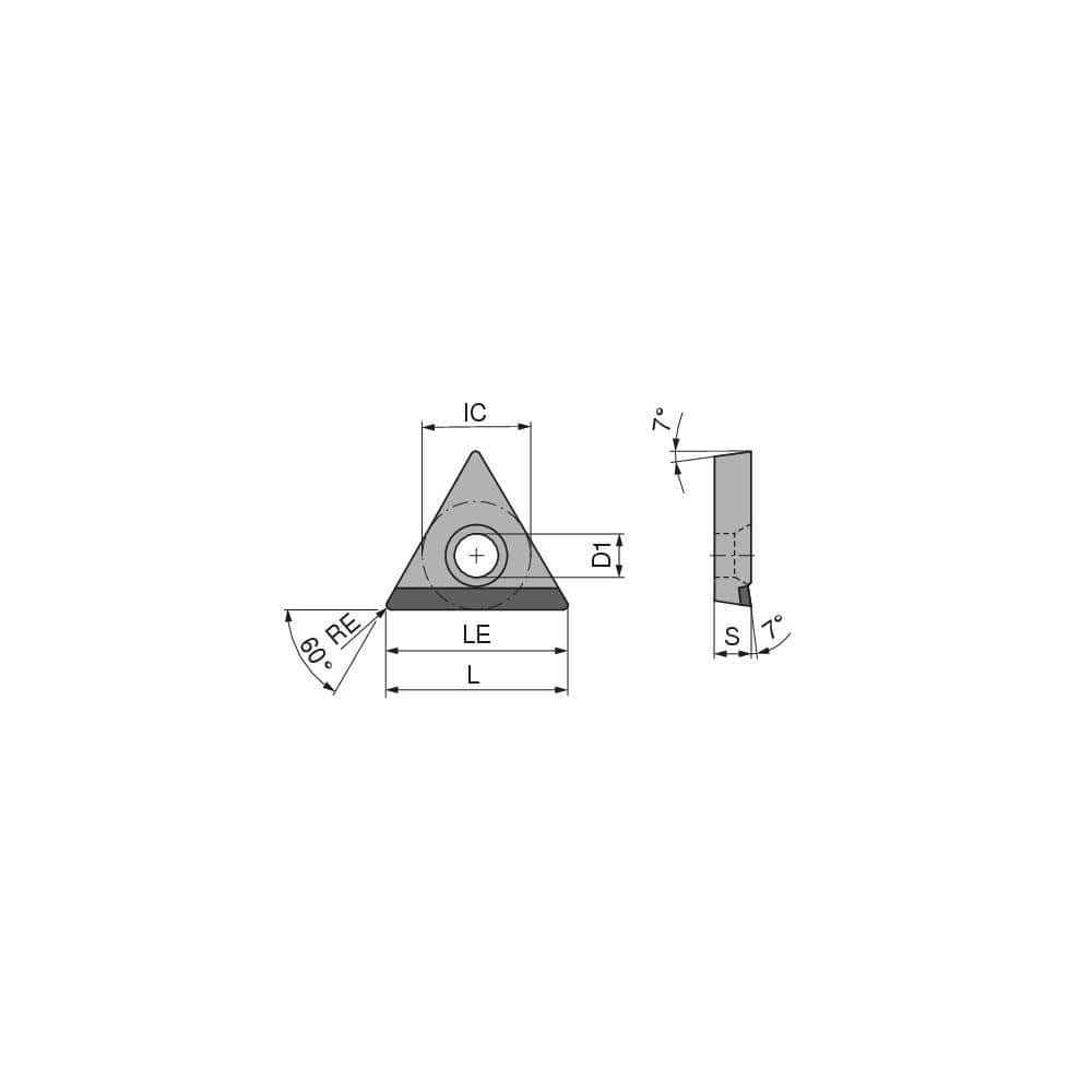 Turning Insert:  TCGT21.51FN_A3 CTDPD20,  Polycrystalline Diamond Uncoated Finish,  Neutral,  1/4″ Inscribed Circle,  0.0157″ Corner Radius,  60.0 &deg N/A Triangle,  Series  TCGT