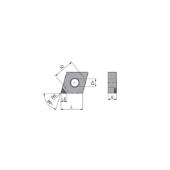 Turning Insert:  CNGA4305TN012DA3,  Polycrystalline Cubic Boron Nitride Uncoated Finish,  Neutral,  1/2″ Inscribed Circle,  0.0079″ Corner Radius,  80.0 &deg N/A Diamond,  Series  CNGA