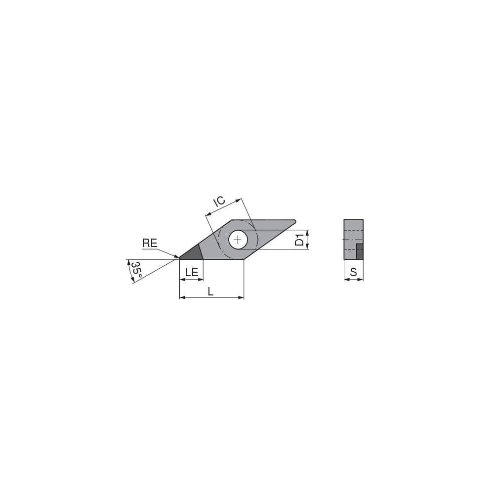 Turning Insert:  VNGA332TN012EA4,  Polycrystalline Cubic Boron Nitride TiN Finish,  Neutral,  0.0315″ Corner Radius,  35.0 &deg N/A Diamond,  Series  VNGA
