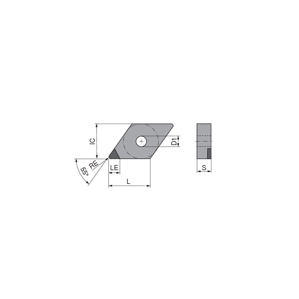 Turning Insert:  DNGA432FN_A3 CTBH20U,  Polycrystalline Cubic Boron Nitride TiCN Finish,  Neutral,  1/2″ Inscribed Circle,  0.0315″ Corner Radius,  55.0 &deg N/A Diamond,  Series  DNGA