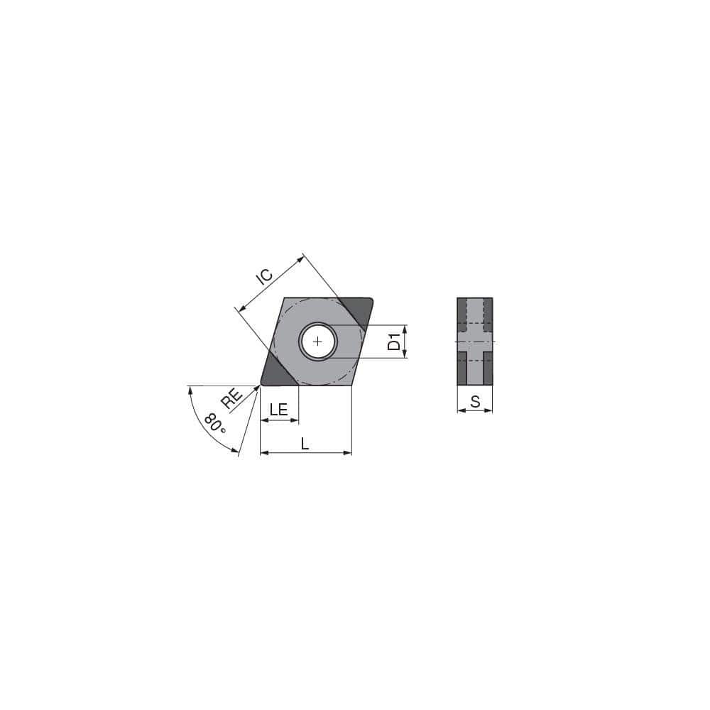 Turning Insert:  CNGA433SN011CL2,  Polycrystalline Cubic Boron Nitride Uncoated Finish,  Neutral,  1/2″ Inscribed Circle,  0.0472″ Corner Radius,  80.0 &deg N/A Diamond,  Series  CNGA
