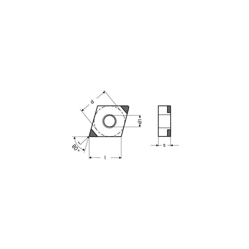 Turning Insert:  PCNGA433SN014EB2,  Polycrystalline Cubic Boron Nitride TiN Finish,  Neutral,  1/2″ Inscribed Circle,  0.0472″ Corner Radius,  80.0 &deg N/A Diamond,  Series  CNGA