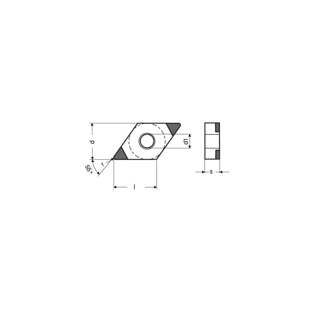 Turning Insert:  PDNGA442SN014EB3,  Polycrystalline Cubic Boron Nitride TiN Finish,  Neutral,  1/2″ Inscribed Circle,  0.0315″ Corner Radius,  55.0 &deg N/A Diamond,  Series  DNGA
