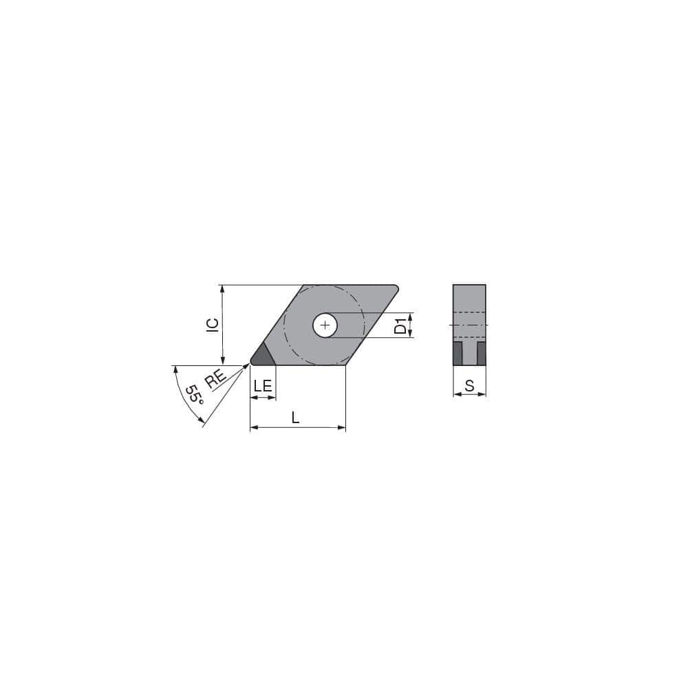 Turning Insert:  DNGA442SN016EK3,  Polycrystalline Cubic Boron Nitride Uncoated Finish,  Neutral,  1/2″ Inscribed Circle,  0.0315″ Corner Radius,  55.0 &deg N/A Diamond,  Series  DNGA