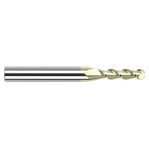 ‎0.07″ Dia. × 1/8″ Shank × 0.21″ DOC × 1-1/2″ OAL, Carbide ZrN, 2 Flute, Ballnose End Mill - Exact Industrial Supply