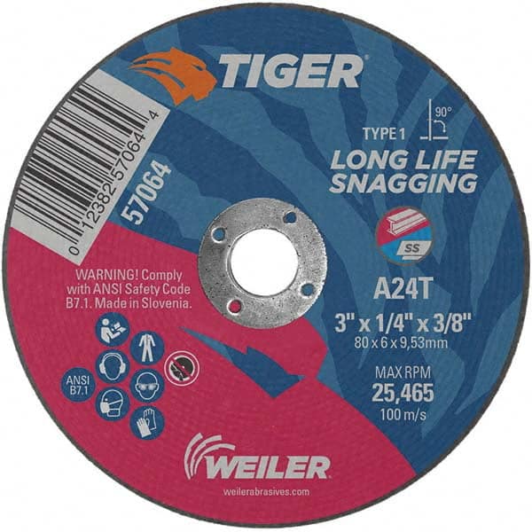 Weiler - 3 x 1/4, 3/8" Hole Aluminum Oxide Cutoff Wheel - USA Tool & Supply