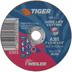 Weiler - 2 x 1/16, 1/4" Hole 36 Grit Aluminum Oxide Cutoff Wheel - USA Tool & Supply