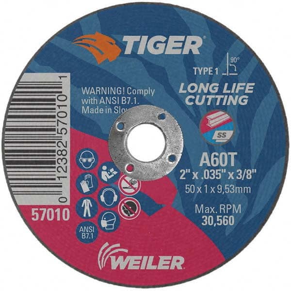 Weiler - 2 x 0.035, 3/8" Hole 60 Grit Aluminum Oxide Cutoff Wheel - USA Tool & Supply