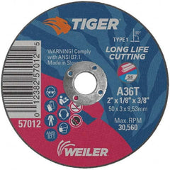 Weiler - 2 x 1/8, 3/8" Hole 36 Grit Aluminum Oxide Cutoff Wheel - USA Tool & Supply