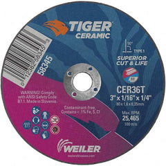 Weiler - 3 x 1/16, 1/4" Hole 36 Grit Ceramic Alumina Cutoff Wheel - USA Tool & Supply