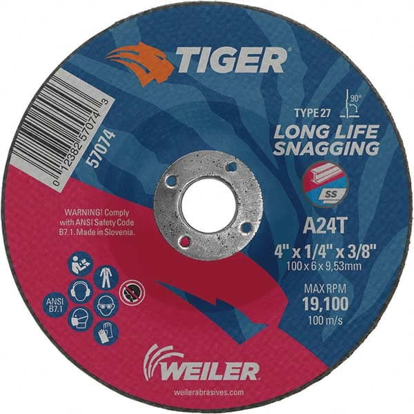 Weiler - Depressed-Center Wheels Wheel Diameter (Inch): 4 Wheel Thickness (Inch): 1/4 - USA Tool & Supply