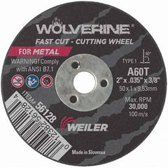 Weiler - 2 x 0.035, 3/8" Hole 60 Grit Aluminum Oxide Cutoff Wheel - USA Tool & Supply