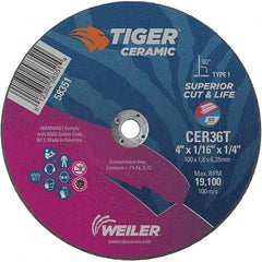 Weiler - 4 x 1/16, 1/4" Hole 36 Grit Ceramic Alumina Cutoff Wheel - USA Tool & Supply