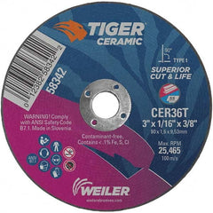 Weiler - 3 x 1/16, 3/8" Hole 36 Grit Ceramic Alumina Cutoff Wheel - USA Tool & Supply