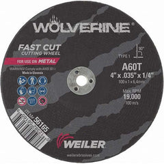 Weiler - 4 x 0.035, 1/4" Hole 60 Grit Aluminum Oxide Cutoff Wheel - USA Tool & Supply