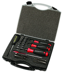 59 Piece - Torque Control - #28589 - Includes: Torque handle 10-50 Inch/Lbs; 5-10 Inch/Lbs and 15-80 Inch lbs. Hex; Torx®; Phillips; Slotted; Pozi Bits and Sockets in Storage Case - USA Tool & Supply