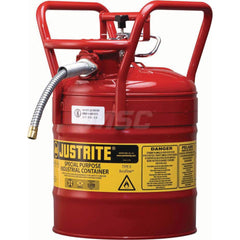 Justrite - Safety Dispensing Cans; Capacity: 5 Gal. ; Material: Steel ; Color: Red ; Height (Decimal Inch): 18.520000 ; Diameter/Length (mm): 11.75 ; Approval Listing/Regulations: FM Approved; DOT; UN - Exact Industrial Supply