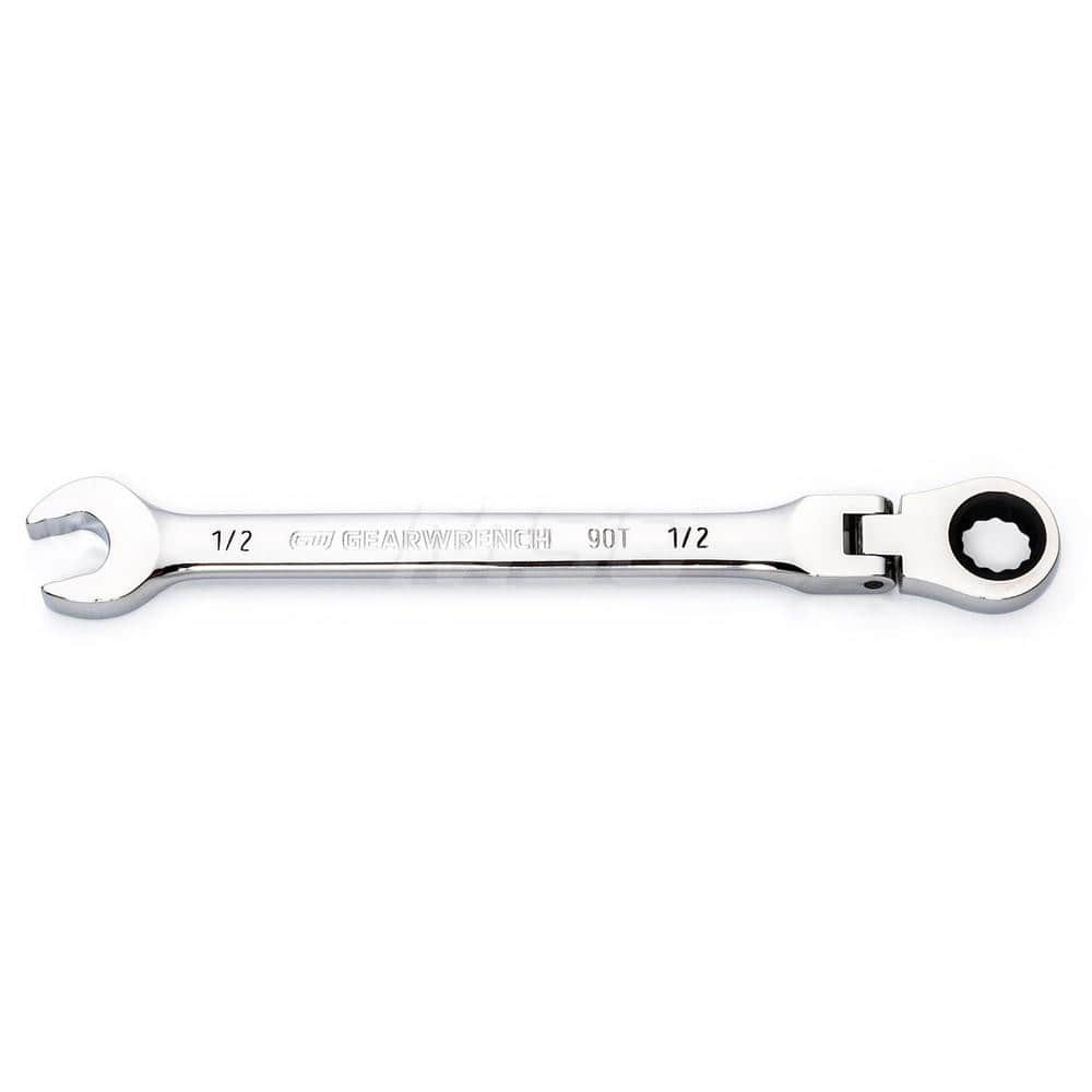 GEARWRENCH - Combination Wrenches; Type: Flex Head ; Tool Type: Ratcheting ; Size (Inch): 1/2 ; Number of Points: 12 ; Finish/Coating: Full Polish Chrome ; Material: Alloy Steel - Exact Industrial Supply