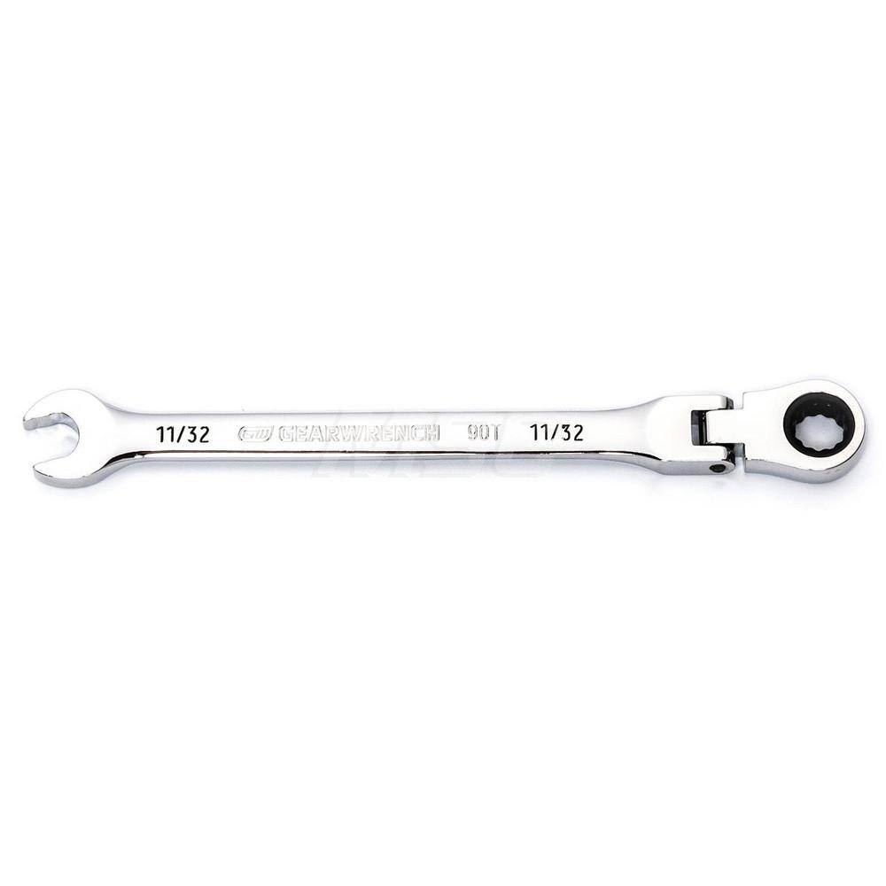 GEARWRENCH - Combination Wrenches; Type: Flex Head ; Tool Type: Ratcheting ; Size (Inch): 11/32 ; Number of Points: 12 ; Finish/Coating: Full Polish Chrome ; Material: Alloy Steel - Exact Industrial Supply