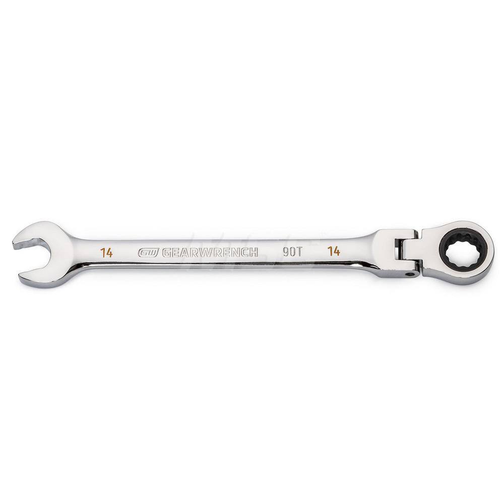 GEARWRENCH - Combination Wrenches; Type: Flex Head ; Tool Type: Ratcheting ; Size (mm): 14 ; Number of Points: 12 ; Finish/Coating: Full Polish Chrome ; Material: Alloy Steel - Exact Industrial Supply