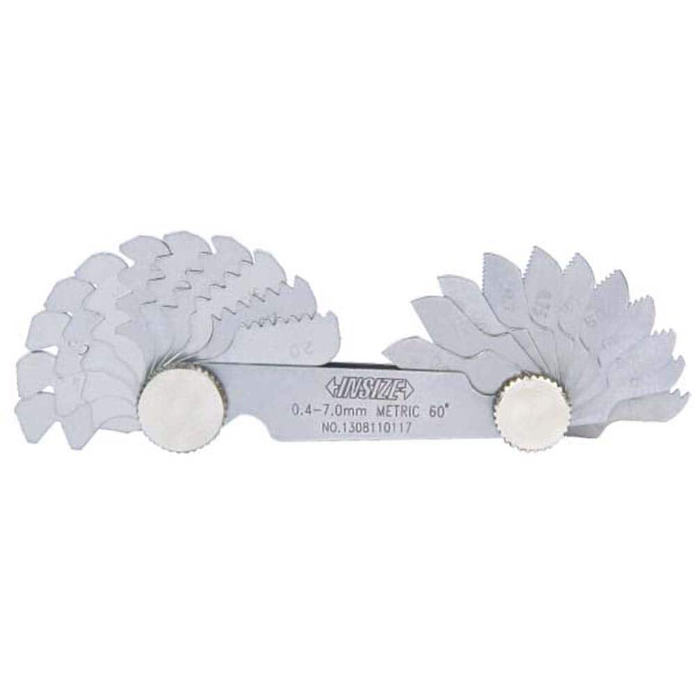 Insize USA LLC - Screw Pitch Gages; Pitch Range (mm): 0.40-7.00 ; Number of Leaves: 22 ; Thread Angle (Degrees): 60.00 ; Material: Medium Carbon Steel - Exact Industrial Supply