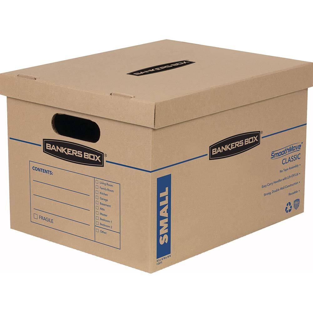 BANKERS BOX - Compartment Storage Boxes & Bins; Type: Moving/Storage ; Number of Compartments: 1.000 ; Overall Width: 12 ; Overall Depth: 15 (Inch); Overall Height (Inch): 10 ; Color: Kraft/Blue - Exact Industrial Supply