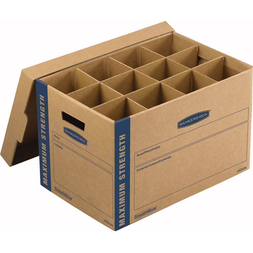 BANKERS BOX - Compartment Storage Boxes & Bins; Type: Moving Box ; Number of Compartments: 24.000 ; Overall Width: 12-1/4 ; Overall Depth: 18-1/2 (Inch); Overall Height (Inch): 12 ; Color: Kraft/Blue - Exact Industrial Supply