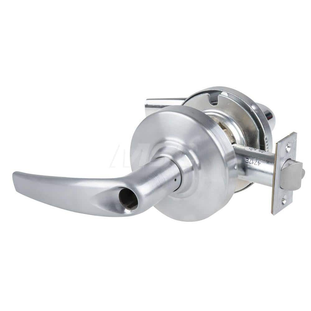 Lever Locksets; Type: Cylindrical Lock; Key Type: Keyless; Strike Type: Curved Lip Strike; Finish/Coating: Satin Chrome; Material: Metal; Material: Metal; Door Thickness: 1.75 in; Backset: 2.75 in; Cylinder Type: No Keyway; Minimum Order Quantity: Metal;