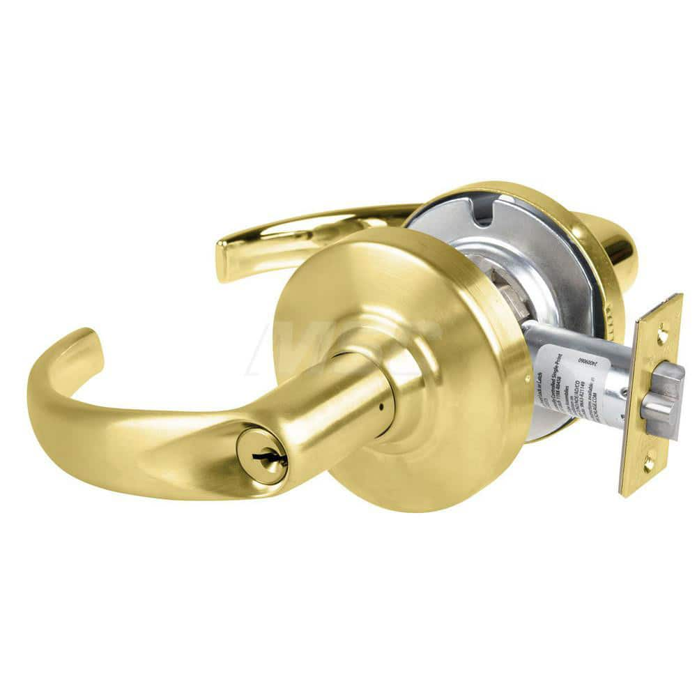 Lever Locksets; Type: Cylindrical Lock; Key Type: Keyed Different; Strike Type: Curved Lip Strike; Finish/Coating: Satin Brass; Material: Metal; Material: Metal; Door Thickness: 1.75 in; Backset: 2.75 in; Cylinder Type: Schlage C Keyway; Minimum Order Qua