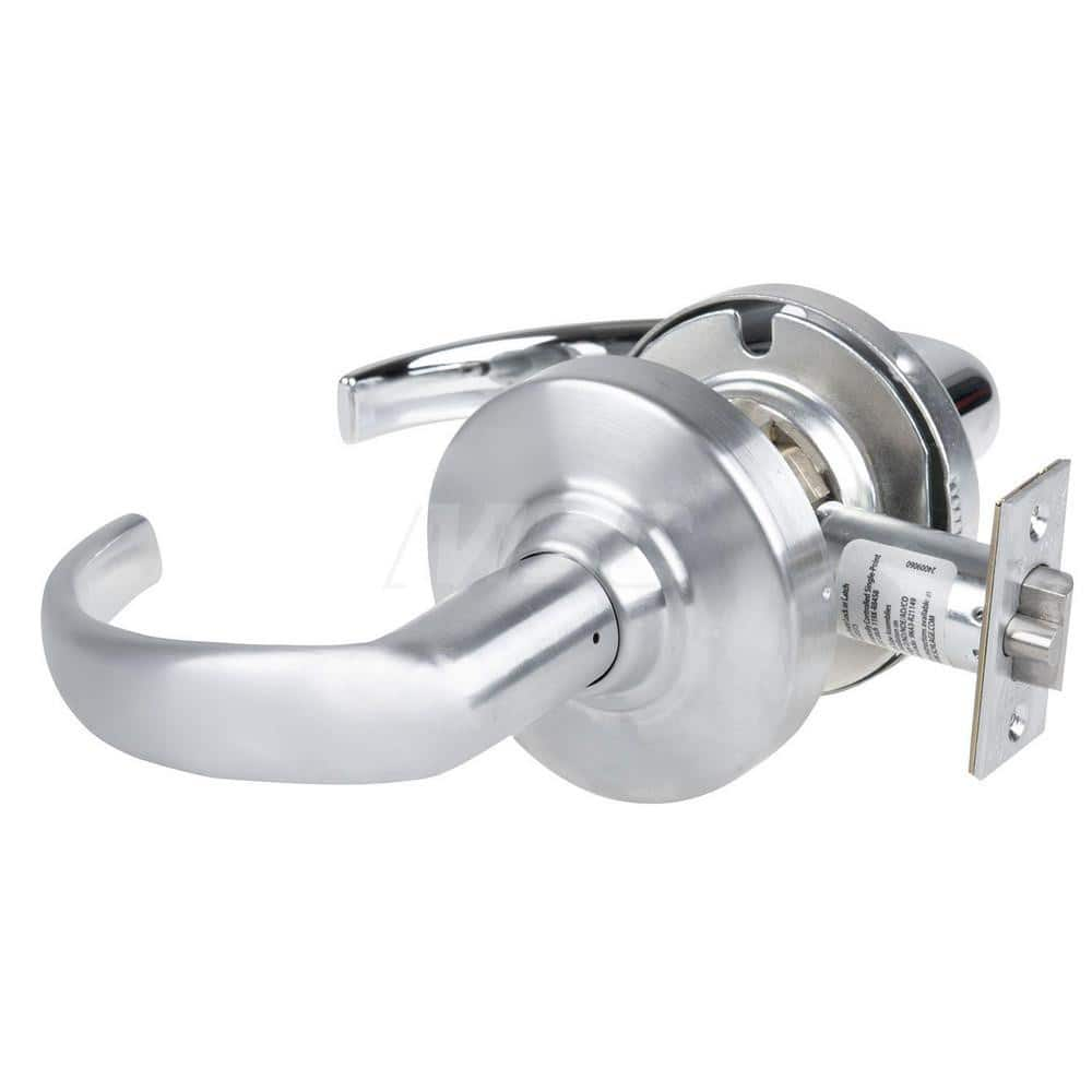 Lever Locksets; Type: Cylindrical Lock; Key Type: Keyless; Strike Type: Curved Lip Strike; Finish/Coating: Satin Chrome; Material: Metal; Material: Metal; Door Thickness: 1.75 in; Backset: 2.75 in; Cylinder Type: No Keyway; Minimum Order Quantity: Metal;